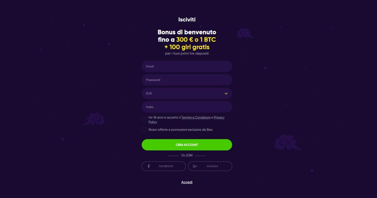 COME APRIRE UN ACCOUNT SU BAO CASINO