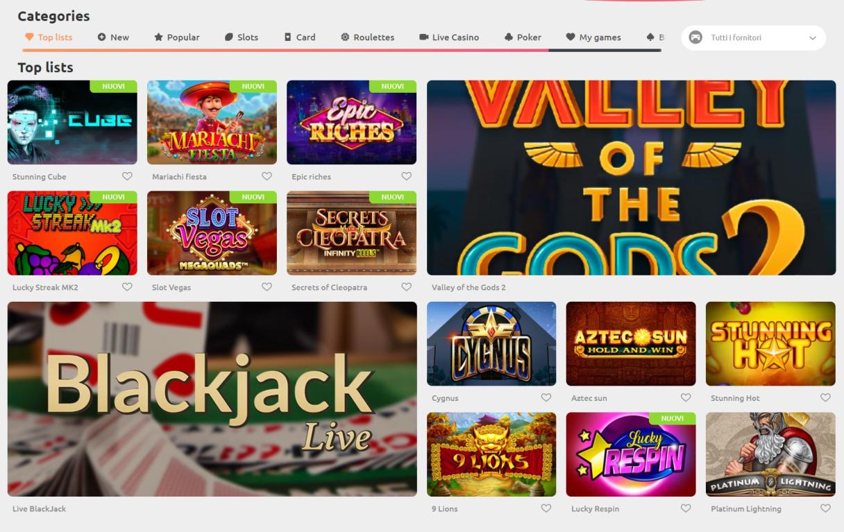 Giochi disponibili su cadoola casino