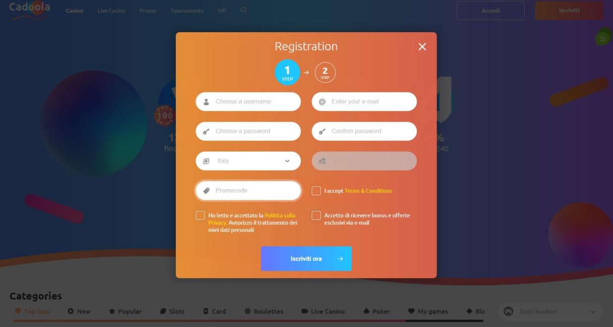 Come aprire un account su cadoola