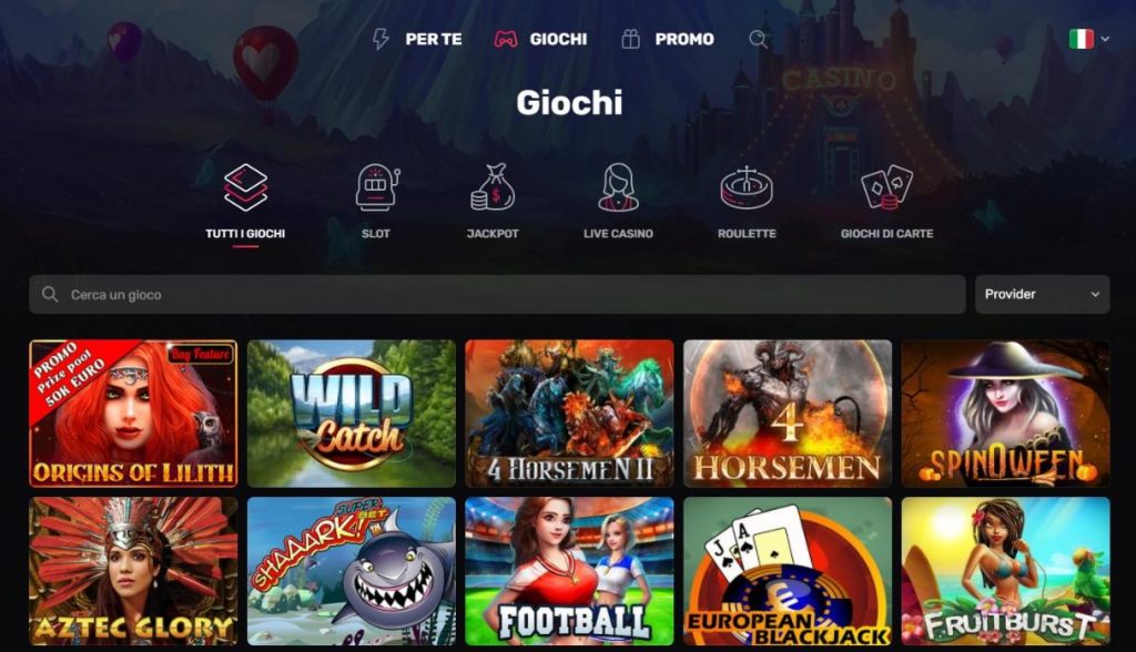 Giochi disponibili su casinomia