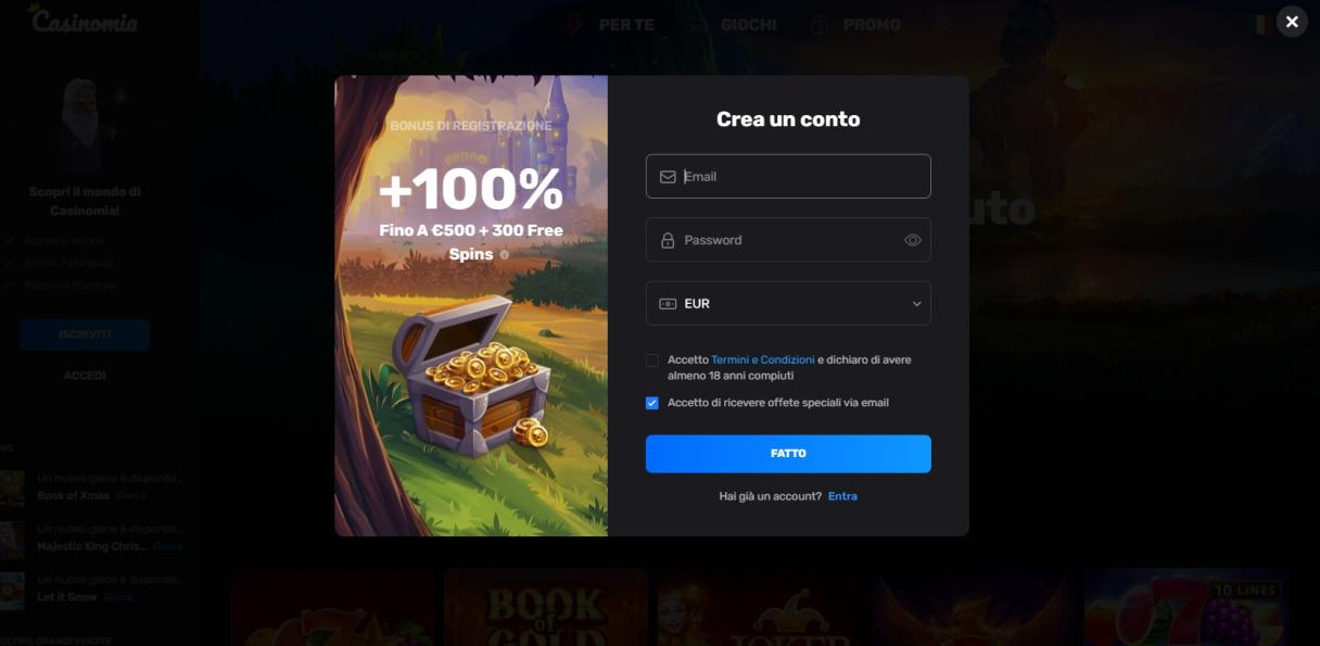 Come aprire un account su casinomia