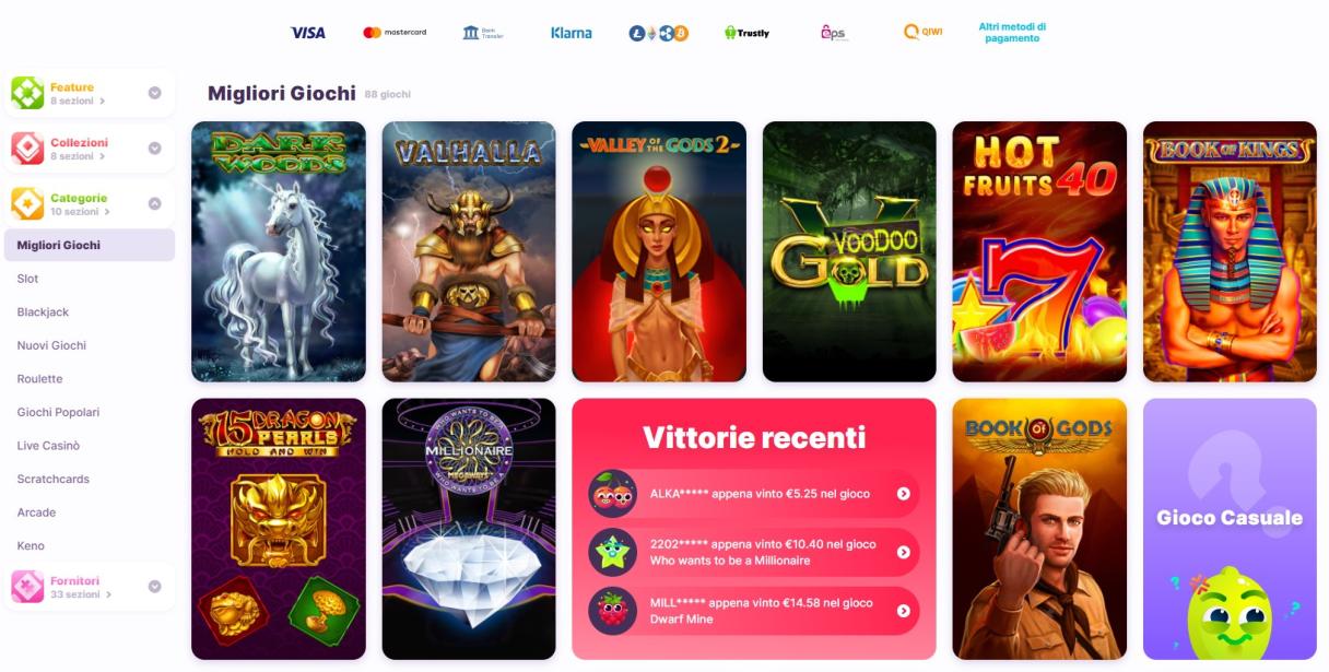 Giochi disponibili su nomini casino