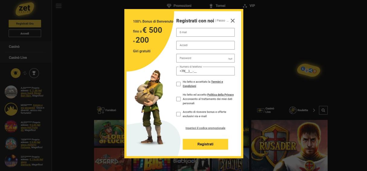 Come aprire un account su zetcasino