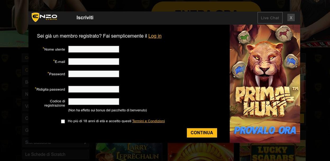 COME APRIRE UN ACCOUNT SU ENZO CASINO