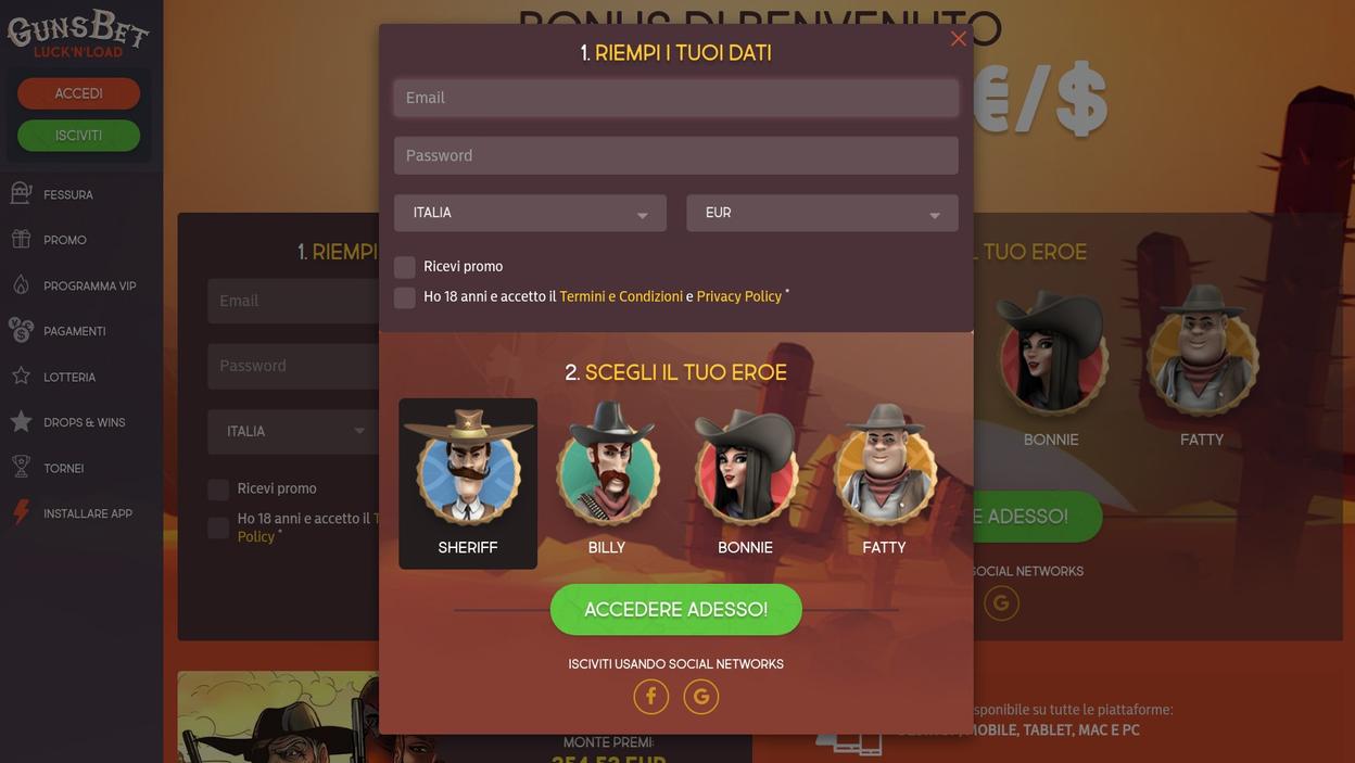 COME APRIRE UN ACCOUNT SU GUNSBET