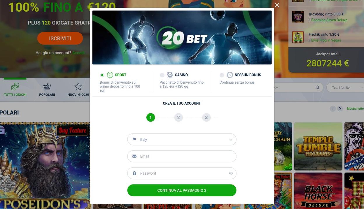 COME APRIRE UN ACCOUNT SU 20BET