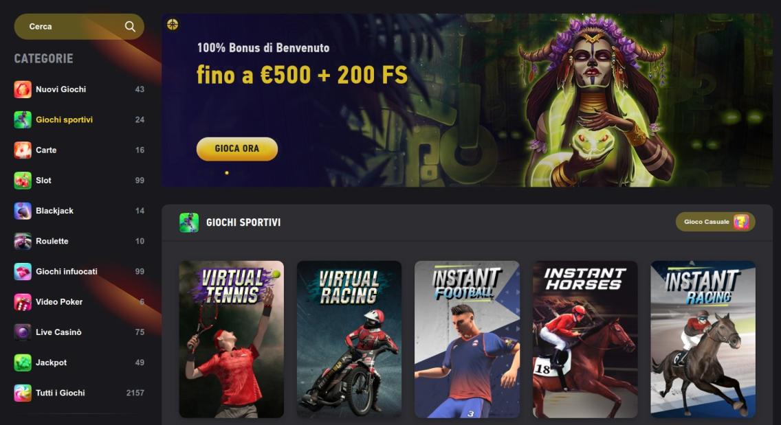 Opzioni di gioco disponibili per eventi calcistici