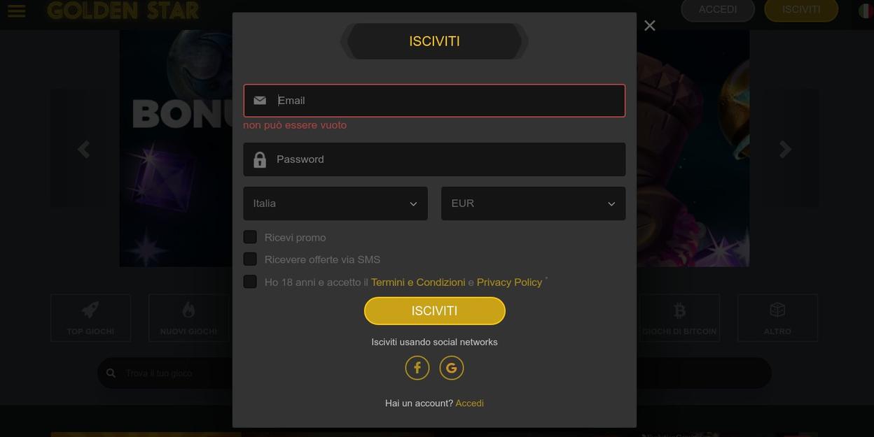 COME APRIRE UN ACCOUNT SU GOLDEN STAR 