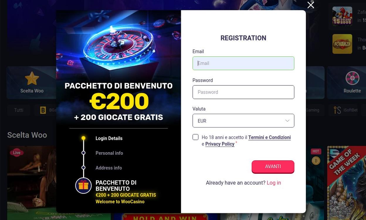 Come aprire un account su woocasino