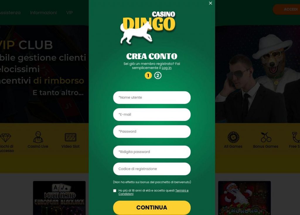 Come aprire un account su Dingo Casino